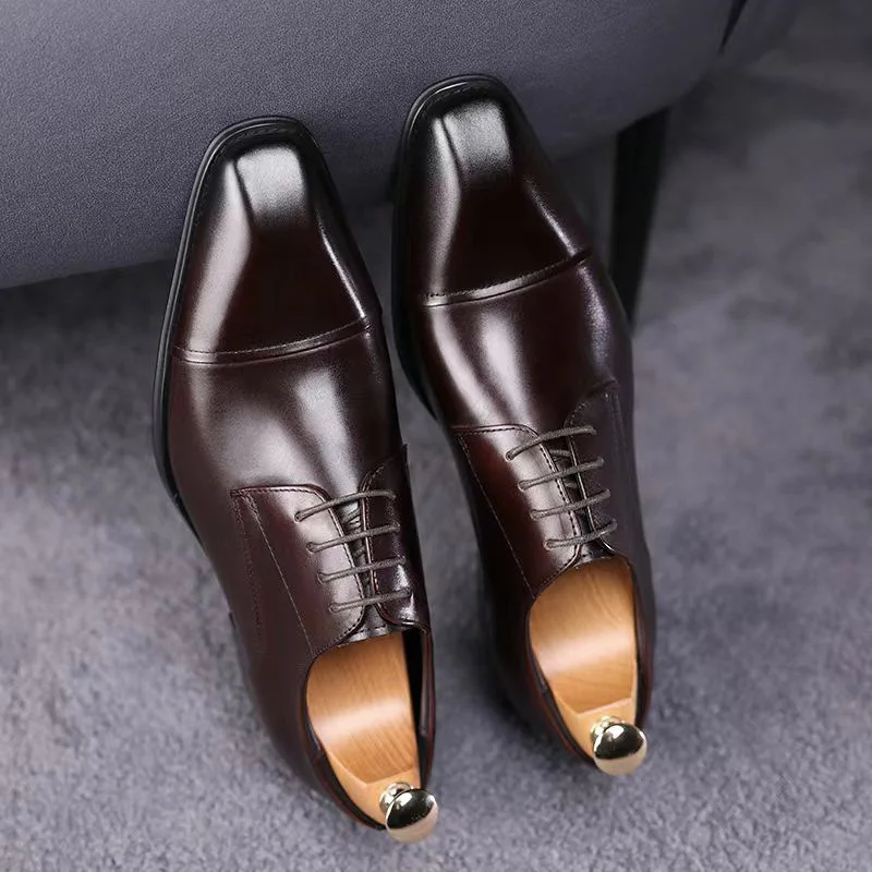 Men's PU Leather Square Toe Derby Shoes Classic Lace-Up Business Casual Formal Wedding Shoes Comfortable Non-Slip Oxfords