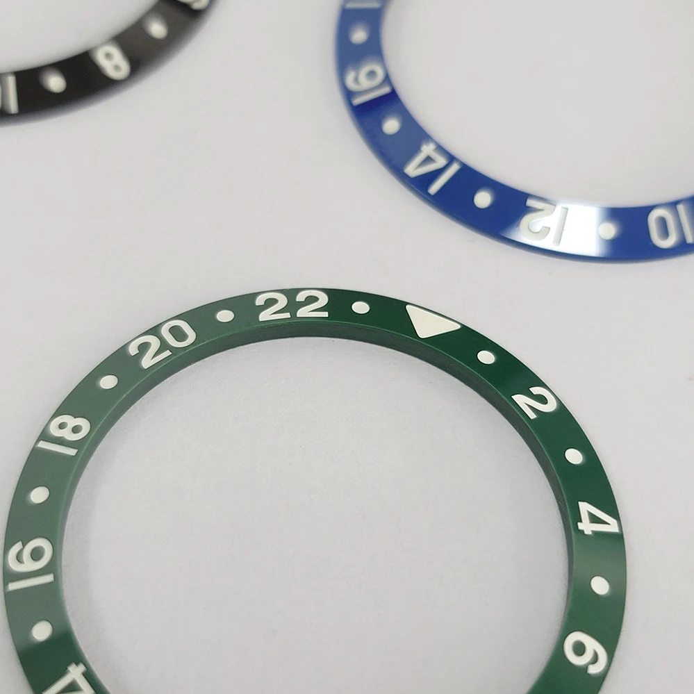 Mod Watch Accessories 37.5mm*30.7mm Beveled Ceramic Bezel Insert GMT Green Luminous Ring Fit For RLX GMT Mechanical Watch