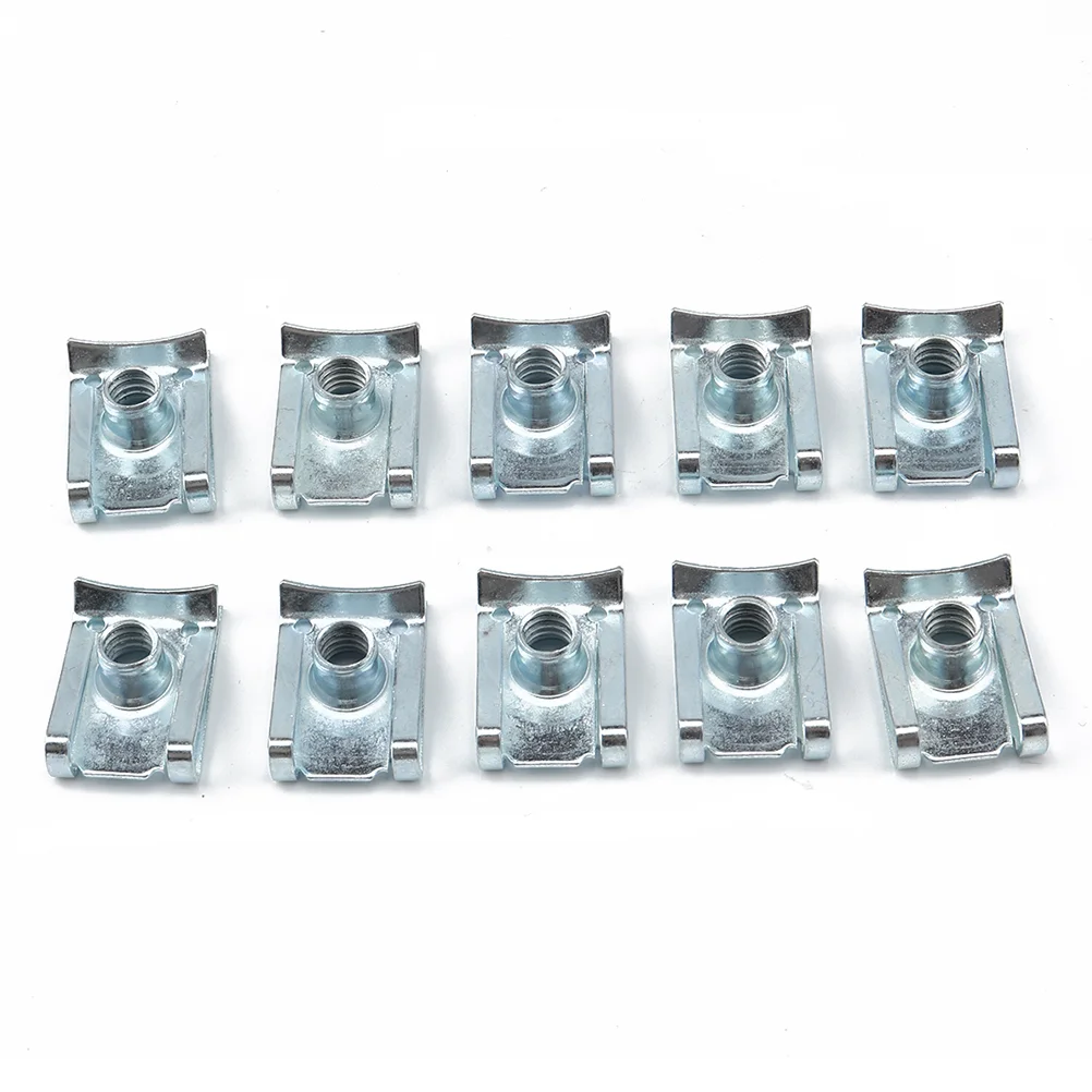 10 Pcs Car Motorcycle U Nut Self Tapping Door Panel Suite Spire Clip Manganese Steel Fastener Silver