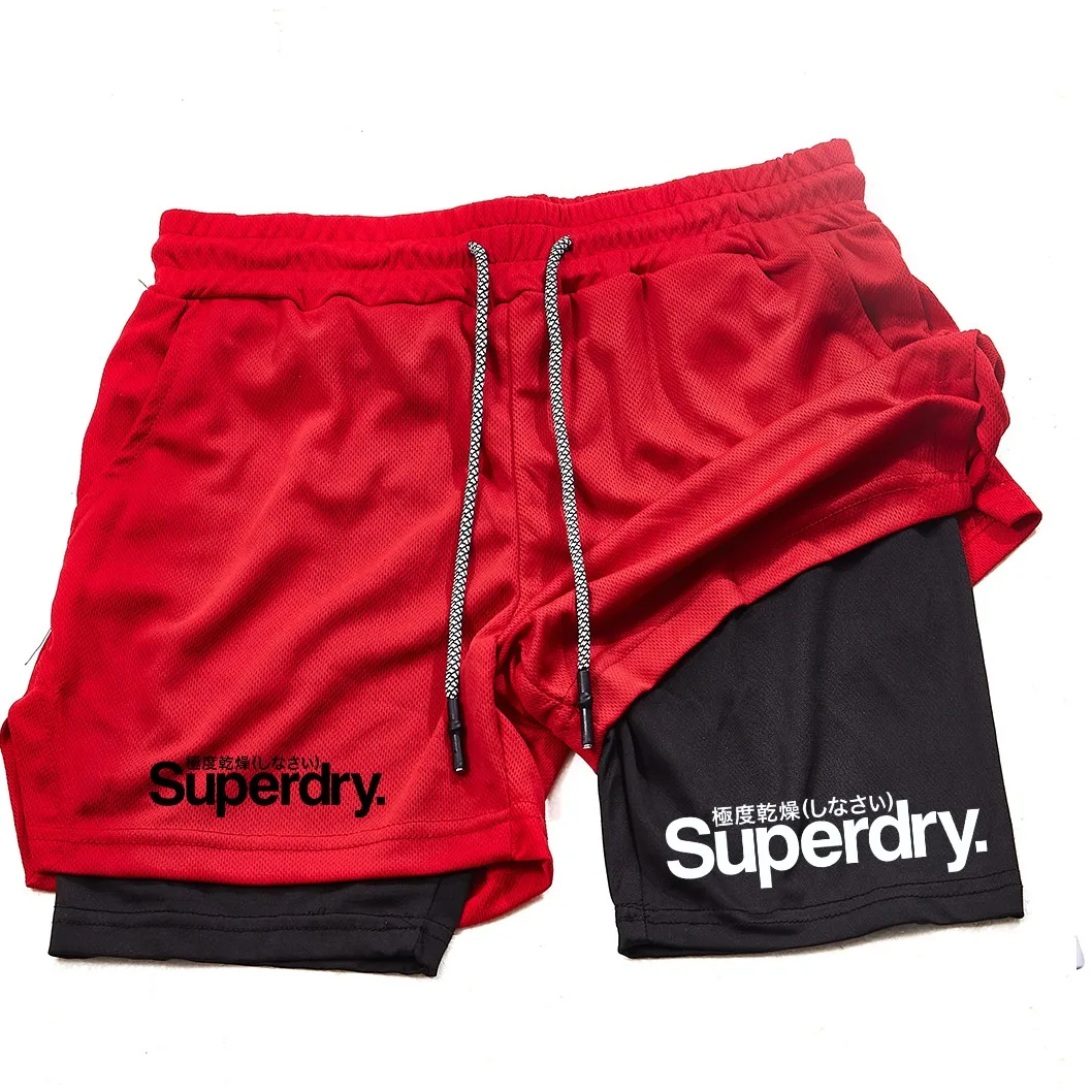 Summer New Printed Men's Boxing Fitness Shorts Fitness Running Shorts 2-in-1 Sports Training Sweat Absorbing Shorts