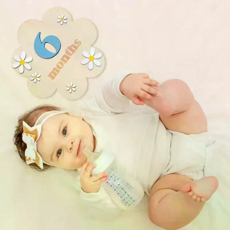 /GJ/Baby Monthly Milestone Cards Flowers Double Sides Number Month Girls Boys Newborn Photography Props Accessories Wooden
