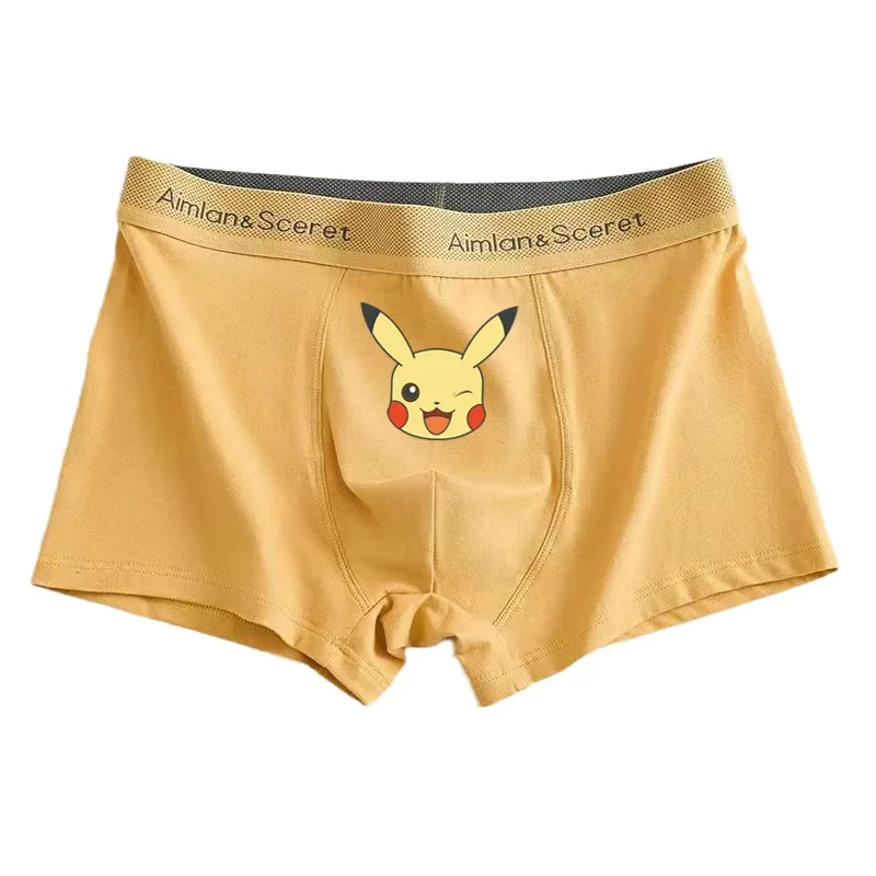 Anime Boxer Briefs Pokemon Charmander Jigglypuff Bulbasaur Gengar Pikachu Squirtle Mew Pure Cotton Men\'s Underwear Plus Size Fat