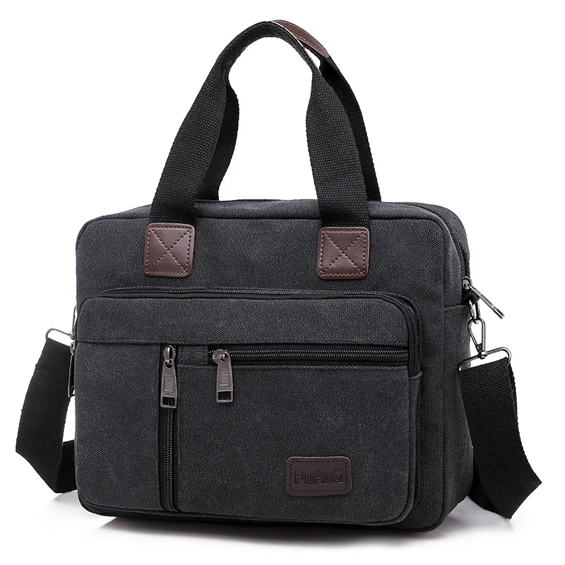 Men's Handbag Shoulder Briefcase Laptop Vintage Travel Business Crossbody Side Canvas Husband Square Executive Messenger Bag