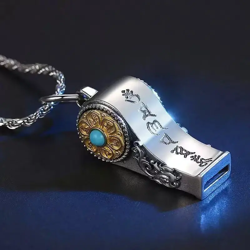New Rotatable Six Character Mantra Whistle Necklace Personalized Retro Men's and Women's Pendant Versatile Accessory