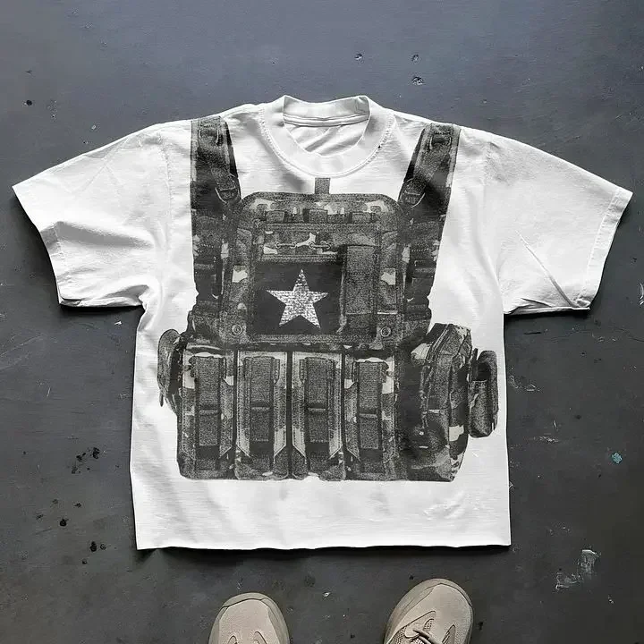 Streetwear Y2K Harajuku T shirt Men Hip Hop Bulletproof Vest Graphic Print Oversized Cotton Short Sleeved Casual Tops Tees New image 3