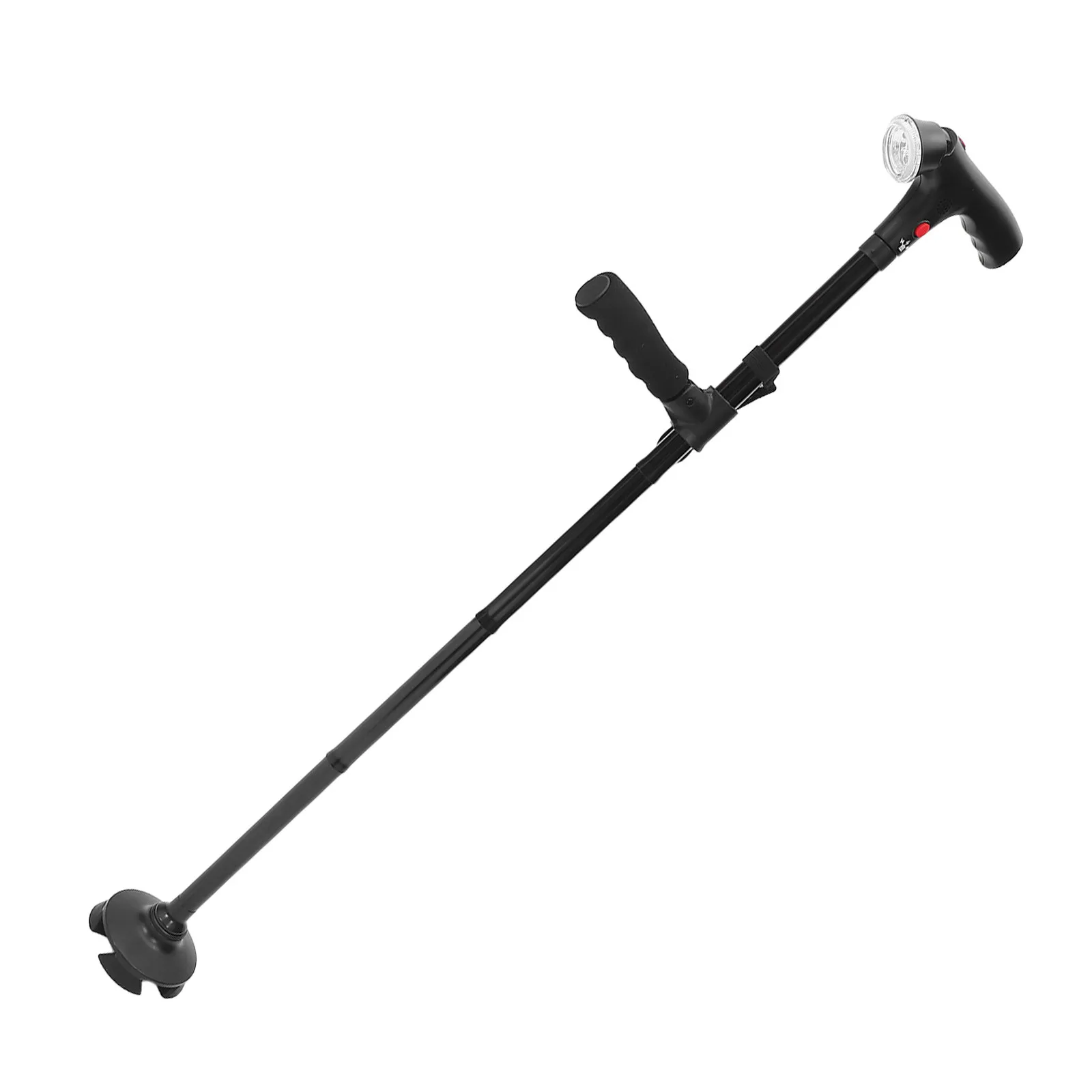 LED Telescopic Folding Cane 5-Level Adjustable Height Alarm Button 4-Foot Base Rotatable Anti-Skid Walking Stick for Elder