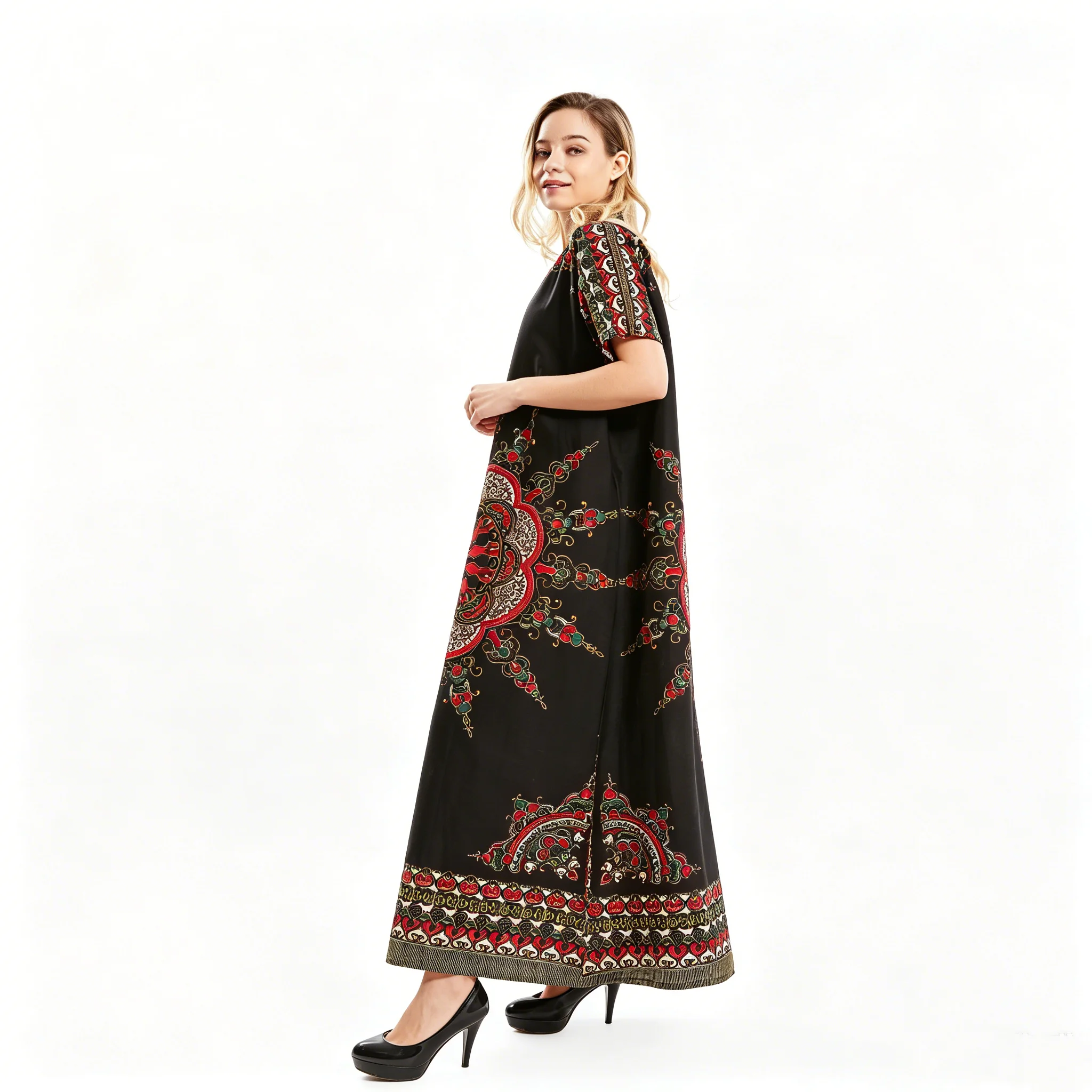 

100% Pure Cotton Short Sleeve Maxi Dress 132cm Length Soft Breathable Loose Casual Summer Beach Home Wear Long Dress For Women