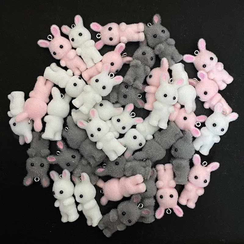 30pcs Bulk Wholesale Fluffy Rabbit Resin Charms Kawaii 3D Animal Pendant For Necklace Keychains DIY Jewelry Make