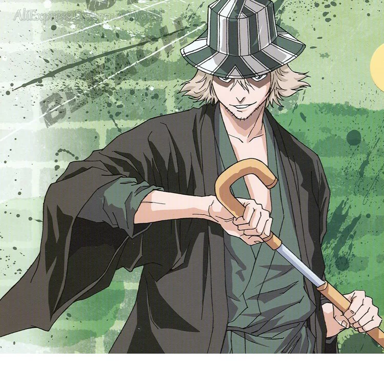 Disfraz de Anime Bleach Urahara Kisuke para hombre y mujer, traje de Cosplay para Aldult, pantalones de Kimono grises, trajes de sombrero, fiesta de Carnaval de Halloween