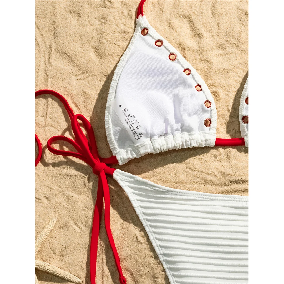 Neuer, verführerischer Bikini mit Trägern und hohem Beinausschnitt, Damen-Badeanzug, zweiteiliges Bikini-Set, Badebekleidung, Badeanzug, Modell V6513. – Detail 12