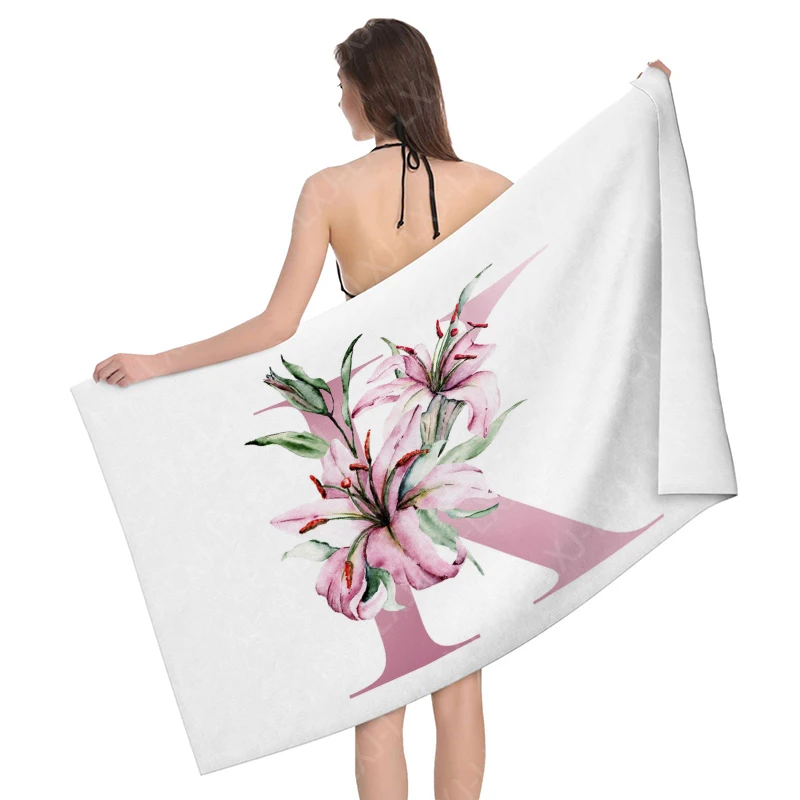 Watercolor Lily 26 Alphabet Beach Towel Extra Large Bath Towel Soft and Absorbent - Great for Outdoor Camping, Vacation