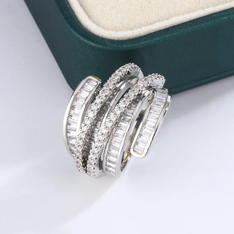 

925 Sterling Silver Plated Twist Ring for Women Interwoven Criss Cross Zircon Elegant Wedding Engagement Birthday Gift Jewelry
