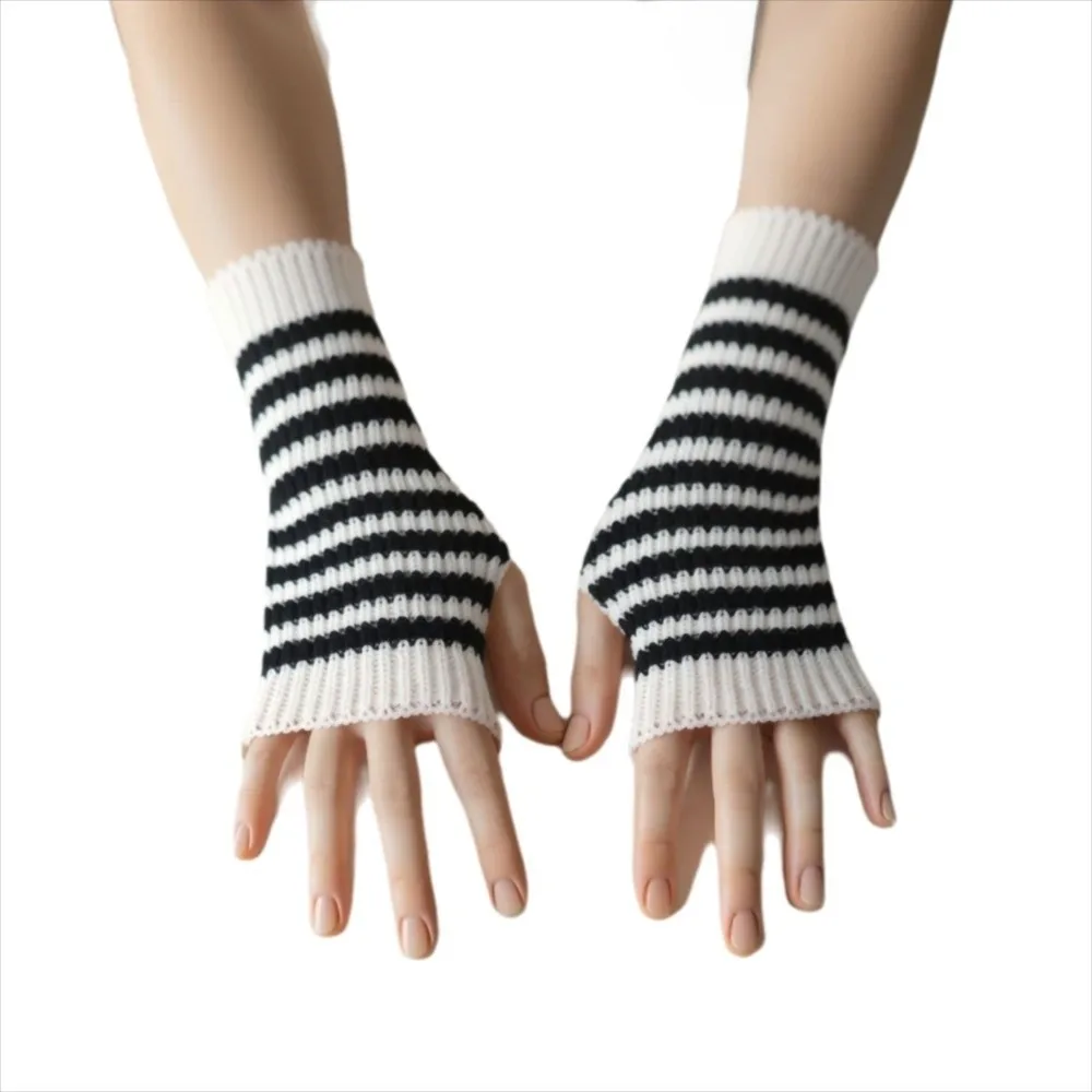 Hollow Out Design Knitted Arm Gloves Crochet Warmer Soft Knitted Arm Warmers Mermaid Design Black Color Fingerless Gloves