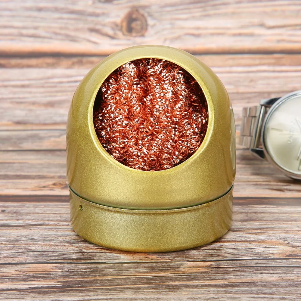 

Metal Wire Balls Soldering Iron Tip Cleaner Non-slip Base Black Welding Nozzle Cleaner Gold Solder Tip Cleaner Welding Tools