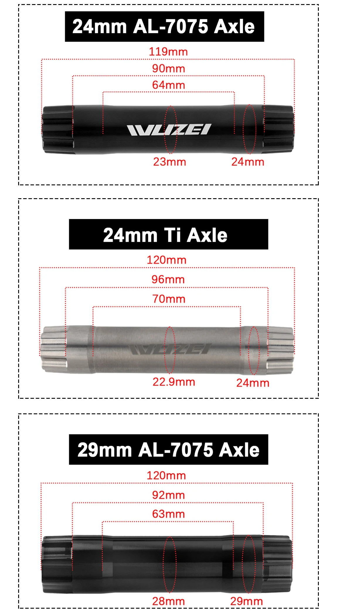 WUZEI 3-Bolzen Carbon-Kurbelgarnitur 165 170mm Rennrad-Kurbel 24mm 29mm Ti AL7075 Achse Faltrad-Kettenblatt für SRAM – Detail 1