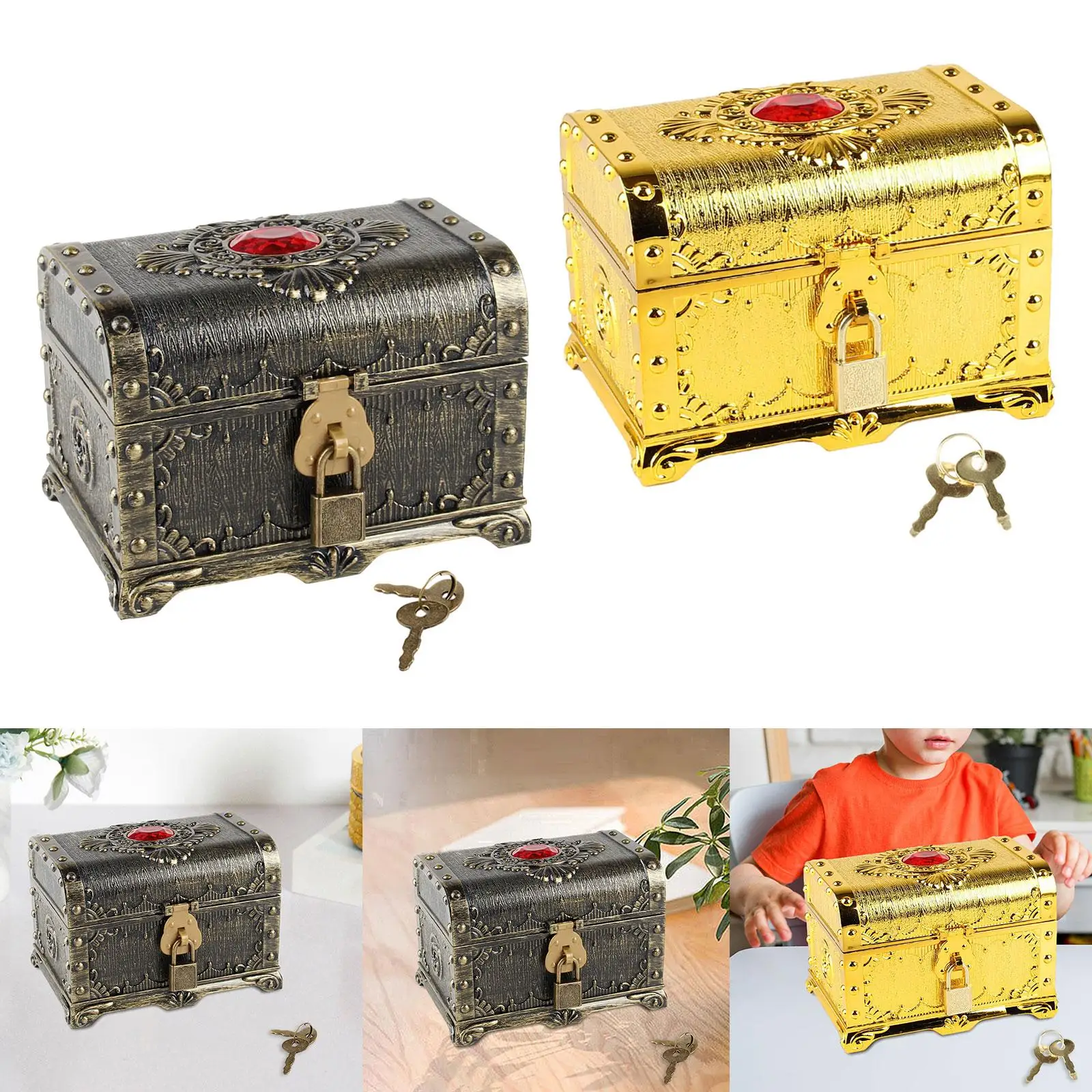 Pirate Treasure Chest with Lock Themed Party Favors Coin Box Antique Color Adventurous Treasure Box for Boys Girls Kids Children