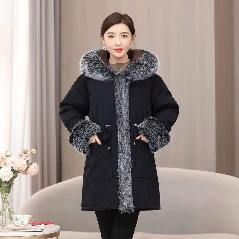 Fall/Winter Overcoat Parka Imitation Fur Coat Women's Long And Noble Temperament Women's Cotton Coat Cotton-Padded Jacket Women