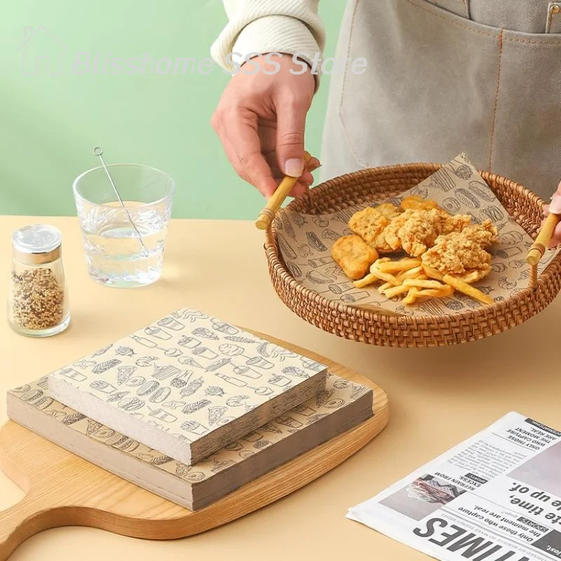 【S】100Pcs Oil-Proof Baking Food Wrapper Wax Paper Burger French Fries Wrapping Oilpaper Kitchen Sandwich Bread Food Baking