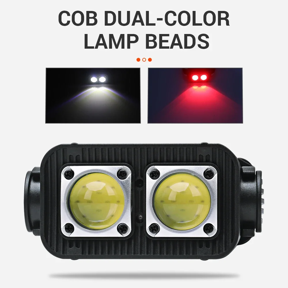 BORUiT K372 Motion Sensor Dual COB LED Headlamp Type-C Rechargeable 1200mAh Headlight Waterproof Camping Head Torch