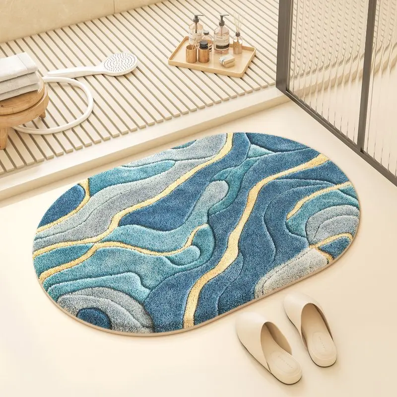 VIKAMA Luxury Oval Bathroom Mat Soft Non Slip Absorbent Floor Rug Shower Entrance Bedroom Bedside Modern Home Decoration