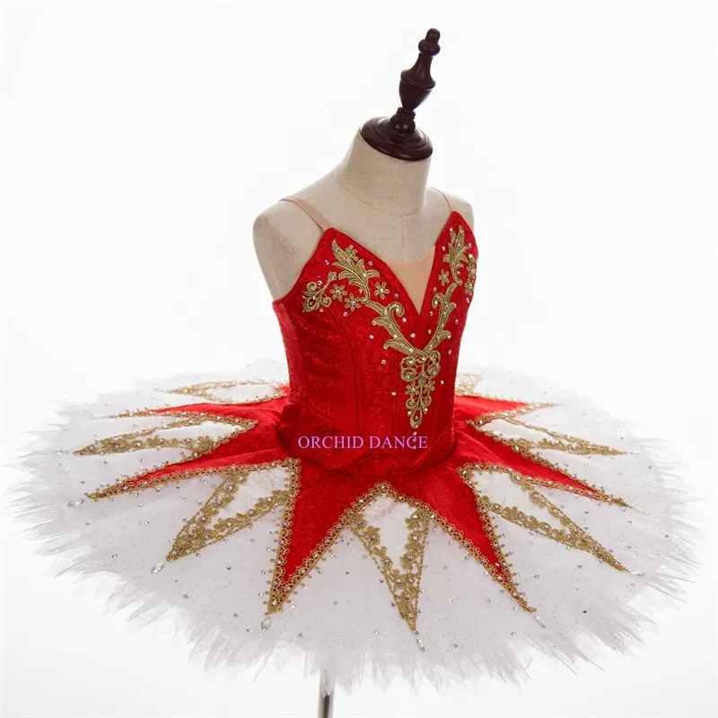 Professional High Quality Custom Size 12 Layers Performance Competition Wear Ballet Dance Costumes Women Adult Red White Tutu