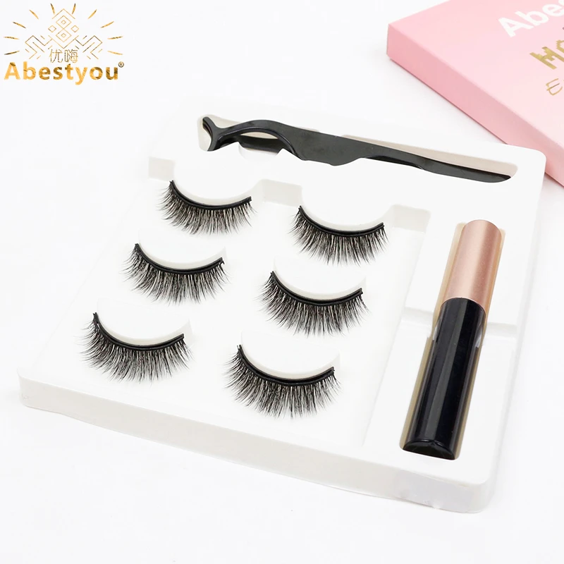 Abestyou Faux Cils Naturel 3d 3 คู่ 5 แม่เหล็กขนตาปลอมและแม่เหล็กอายไลเนอร์ชุดแหนบขนตา Ciglia Magnetiche Lashes