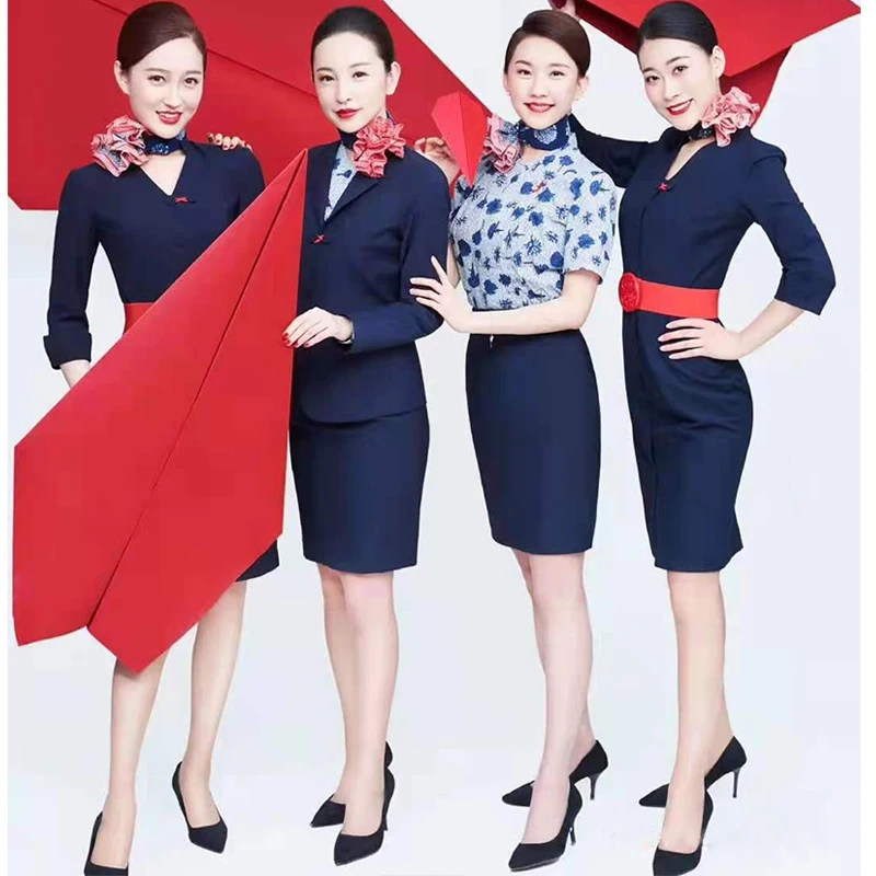 China Eastern Airlines Stewardess Uniform Dress Beautician Business Suit Case Customer Service Reception Cargo 4S Shop Work C...