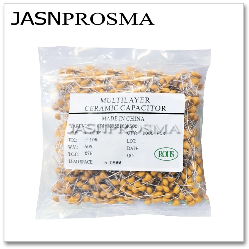 JASNPROSMA CT4 الملعب 5.08 مللي متر مكثف سيراميك متجانس 1000 قطعة 50V 4.7NF 5.6NF 6.8NF 8.2NF 10% K 20% M 472 562 682 822