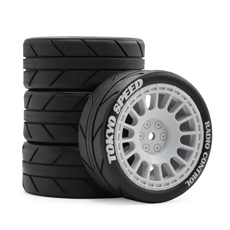4Pcs 1/10 Scale RC Rally Drift Wheel Tire Set for Tamiya FW06 TT01 TT02 XV01 Racing Car Upgrade Replacement Part