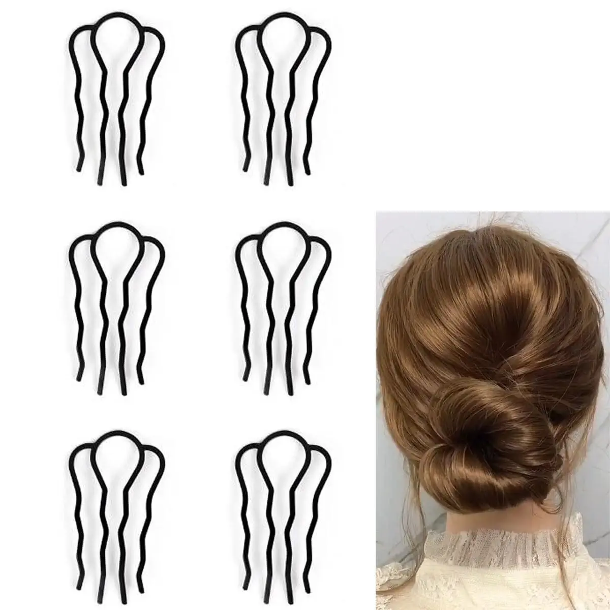 6 Piece Metal Hair Side Combs Hair Fork Clip Teeth Hair Pin Stick for Updo Bun, U Shape for Vintage Hairstyle Hair Accessories