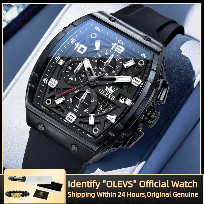 

OLEVS 2976 оригинальные брендовые мужские часы, многофункциональные мужские наручные часы с большим циферблатом и силиконовым ремешком