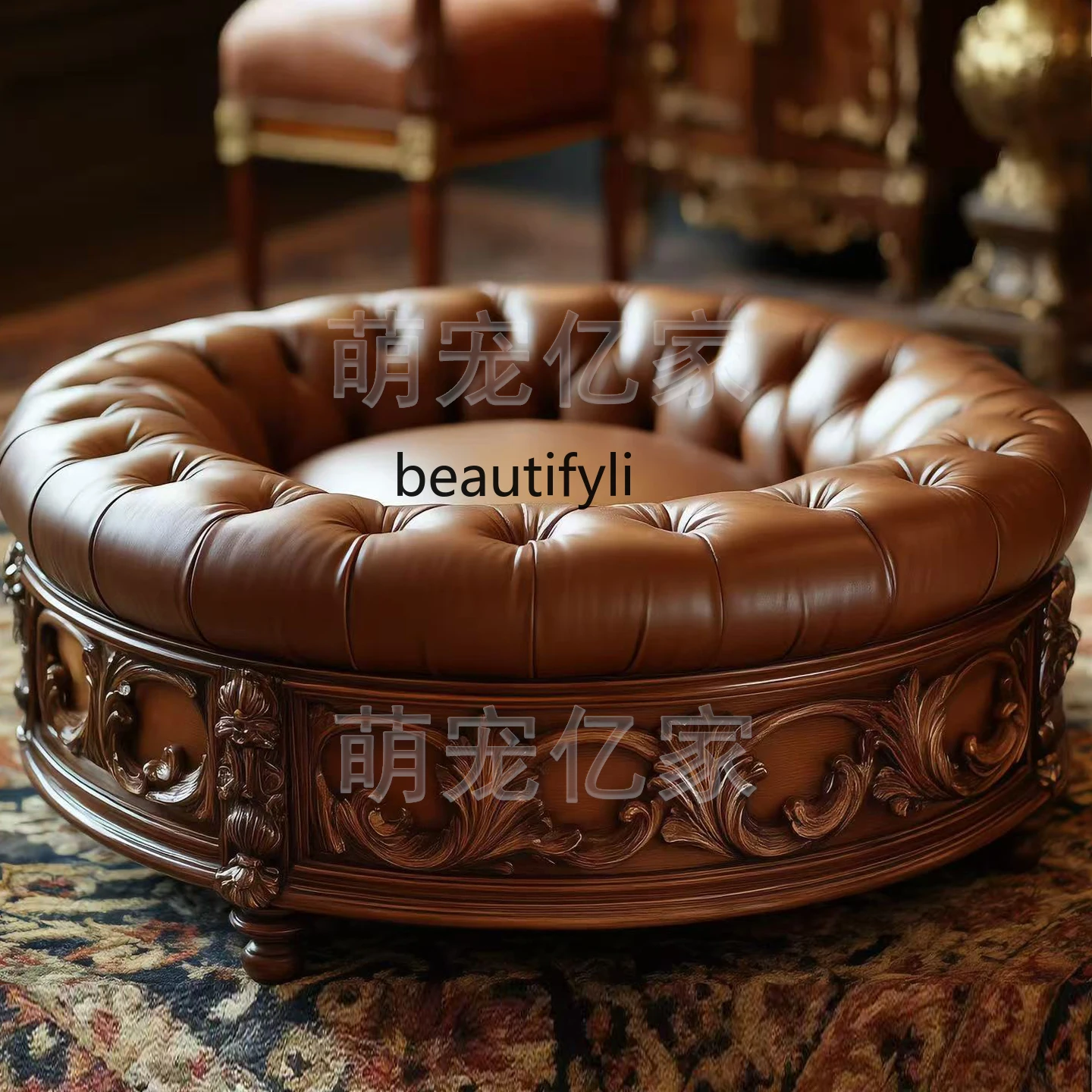 Pet Sofa Solid Wood Frame Dog Bed Small Medium Large Dog Bed Cat Bed Genuine Leather Cushion All-Season Universal Type