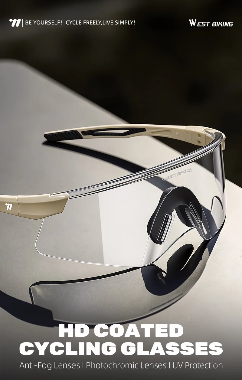 WEST BIKING Anti-Beschlag-Fahrradbrille mit photochromen HD-Gläsern, großem Sichtfeld, ultraleicht, verstellbare Bügel – Detail 1