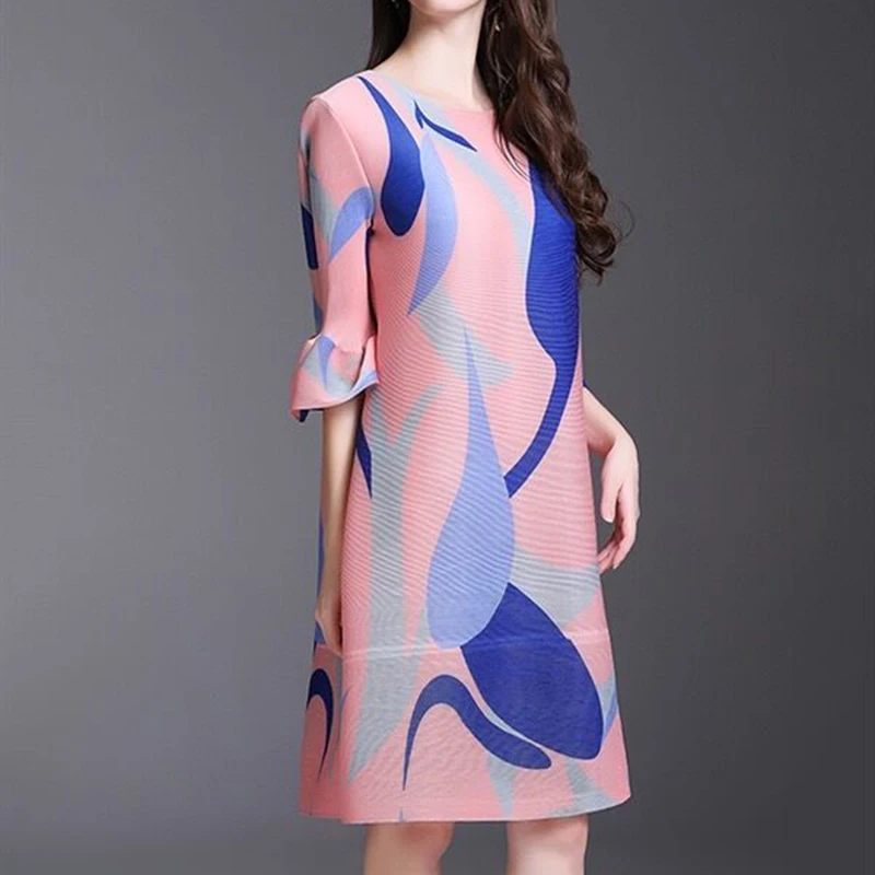 Vestido plisado con contraste para mujer, traje holgado de talla a, estampado, maxi, verano, 2023