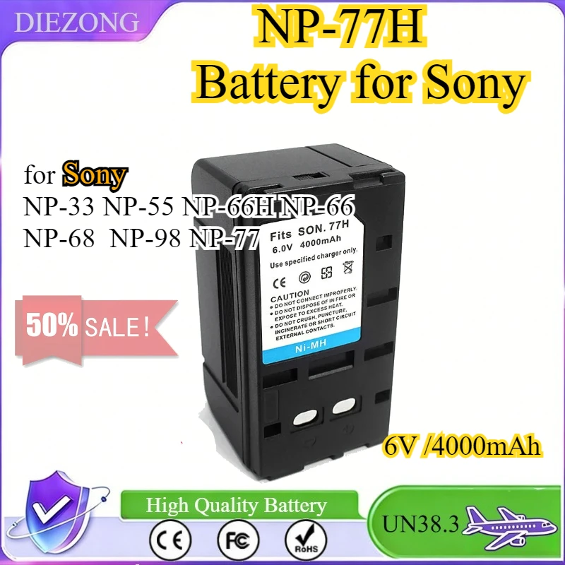 

Аккумулятор для камеры 6В/4000мАч для Sony NP-33 NP-55 NP-66H NP-66 NP-68 NP-98 NP-77 + зарядное устройство, перезаряжаемый, высокого качества