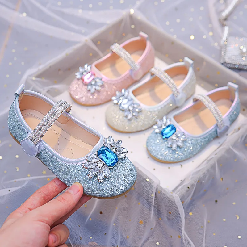 

Girls Mary Janes for Party Wedding Shows Rhinestones Shallow Children Leather Shoes Crystal Shoes Drop Shipping Shiny Flats New