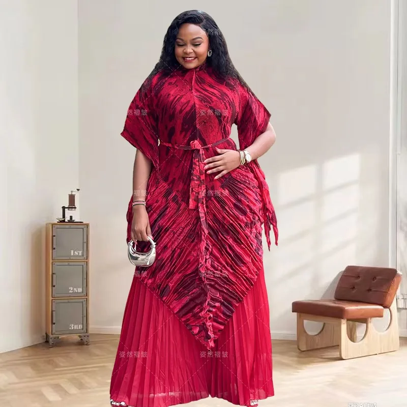 

Miyake Комплект плиссированных брюк размера плюс, женский тонкий костюм, осень 2023, новый плиссированный топ с принтом, плиссированные брюки, комплект из 2 предметов, женская одежда