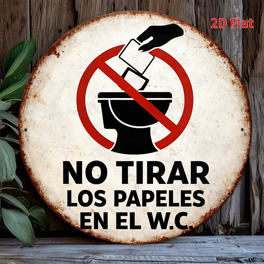2D Metal Sign 8x8in Round Aluminum Vintage Notice No Paper Towel in Toilet Bathroom Wall Decor Plaque Gift