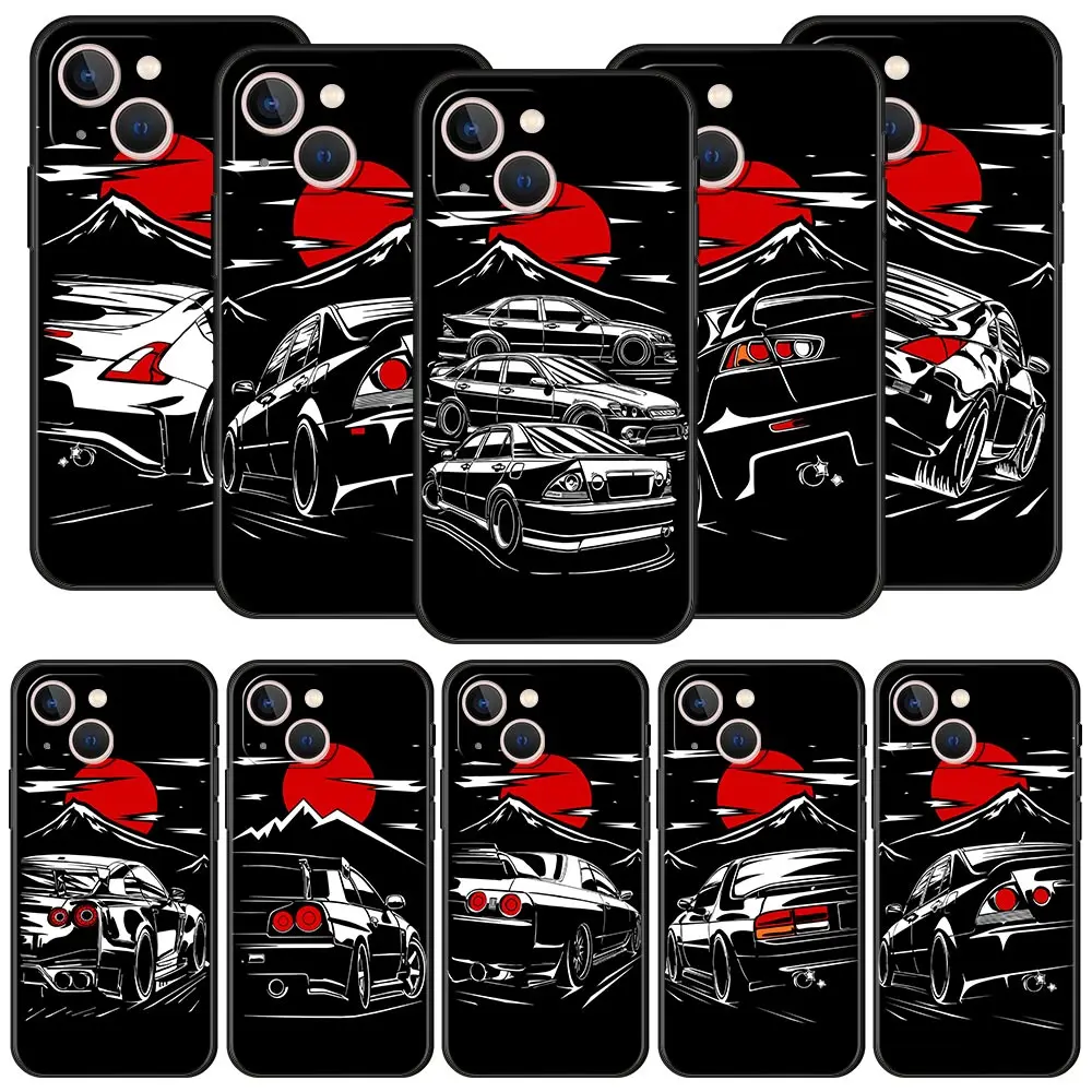 Nhật Bản JDM Xe Thể Thao Ốp Lưng Điện Thoại Cho iPhone Apple 14 13 Pro Max 12 11 Mini 7 8 Plus XR XS X SE 2020 Bao Vỏ Đen Coque Funda