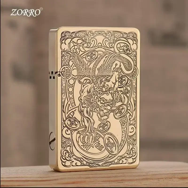 Zorro ZL8 Copper Ultra-thin Kerosene Lighter Constantine Pattern Personalized Engraving Grinding Wheel Lighter - Image 4