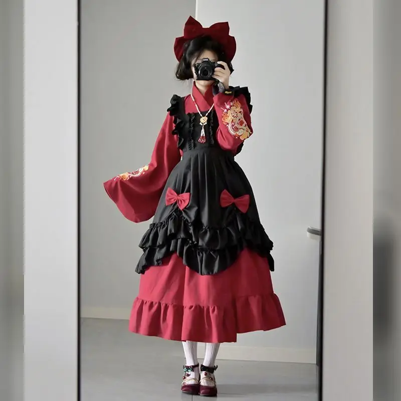 Chinese Style Traditional Hanfu Lolita Dress Set Women Vintage Ming Dynasty Clothing Cosplay Costume Carnival Party Fairy Outfit