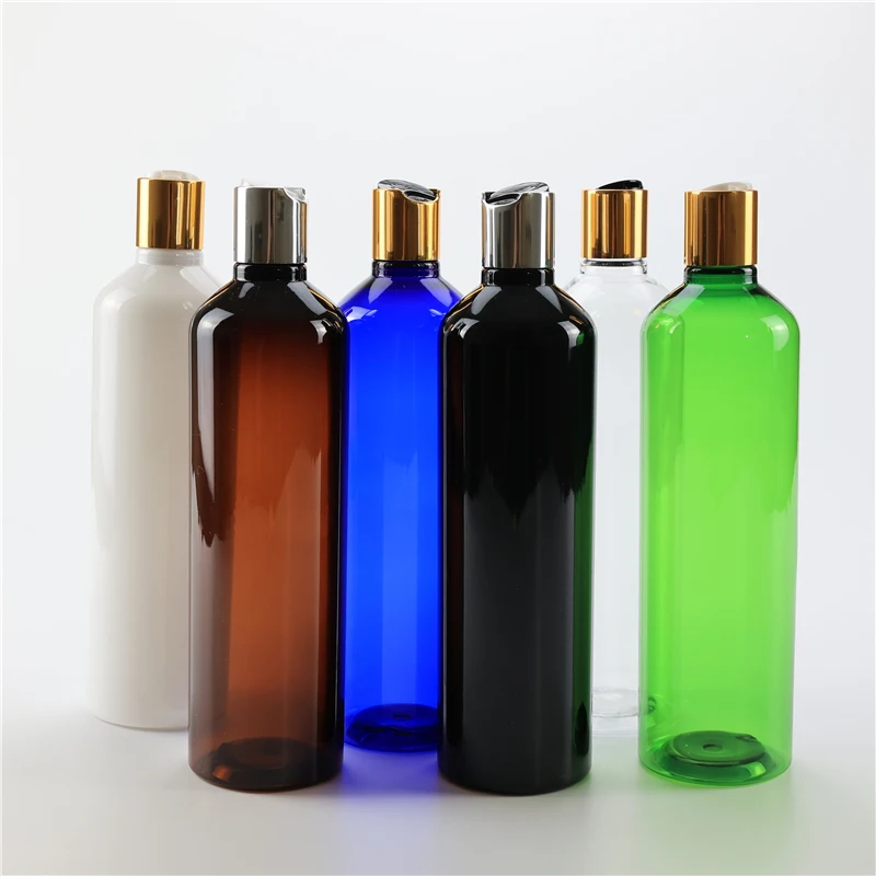 New Arrival Multicolor 500ml x 10 Empty Plastic Shampoo Bottle With Gold Silver Disc Top Cap 17oz Essential Oil Cosmetic Bottles