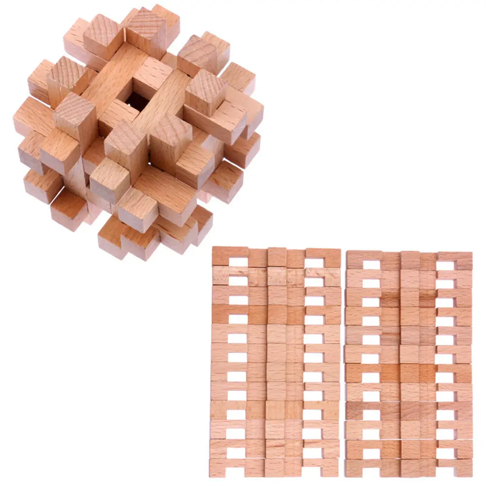 1Pcs Kongming Lock Wooden Puzzle Ball Brain Teaser Educational Game for Logic Thinking Dexterity Hand Eye