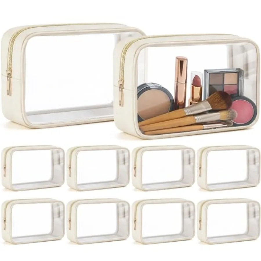 10 Pcs Clear Makeup Bag Bulk Tsa Size Approved Clear Toiletry Bag with Zipper PU Leather Travel Cosmetic Case Dormitory Makeup