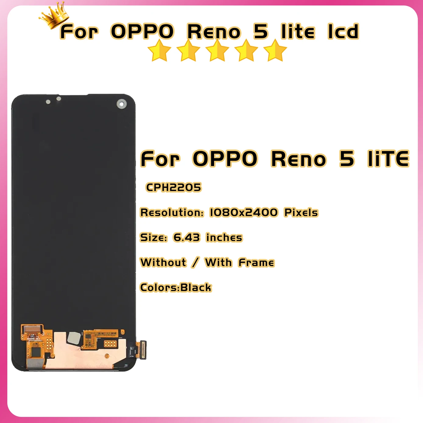 100% Tested 6.43\'\' For OPPO Reno5 Lite Screen Digitizer Assembly Replacement For Reno 5 Lite CPH2205 LCD Display Touch