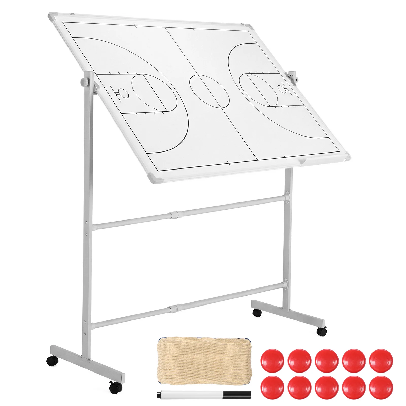 

Double-Sided Whiteboard with Wheels 360 Degree Reversible Soccer Board Height Adjustable with Magnets Pen & Eraser for Coaches