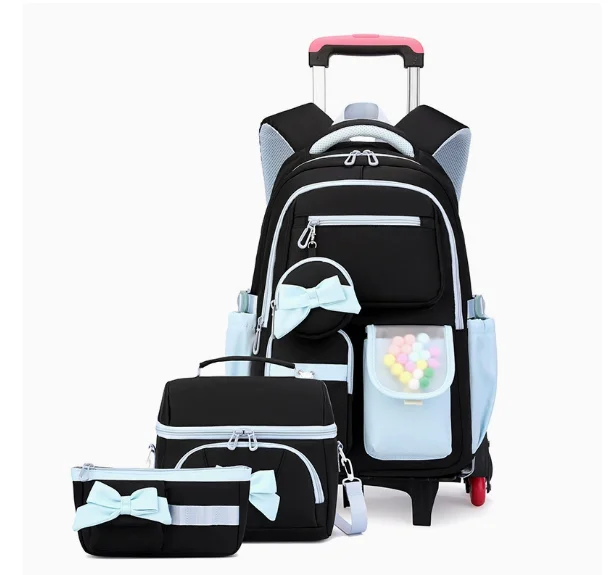 School Rolling Backpack Set lunch bag pen bag  School Wheeled Backpack bag Trolley Luggage for Girls School wheeled backpack Bag