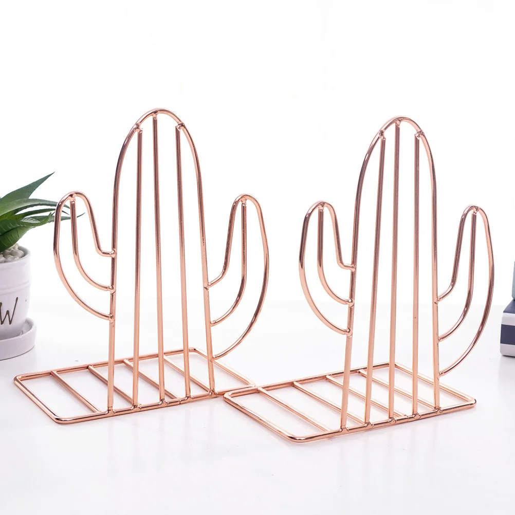 1 Pair Metal Bookends Cactus Design Heavy Duty Non-Skid Book Stoppers For Home Office Library Creative Book Holder Rack Rose