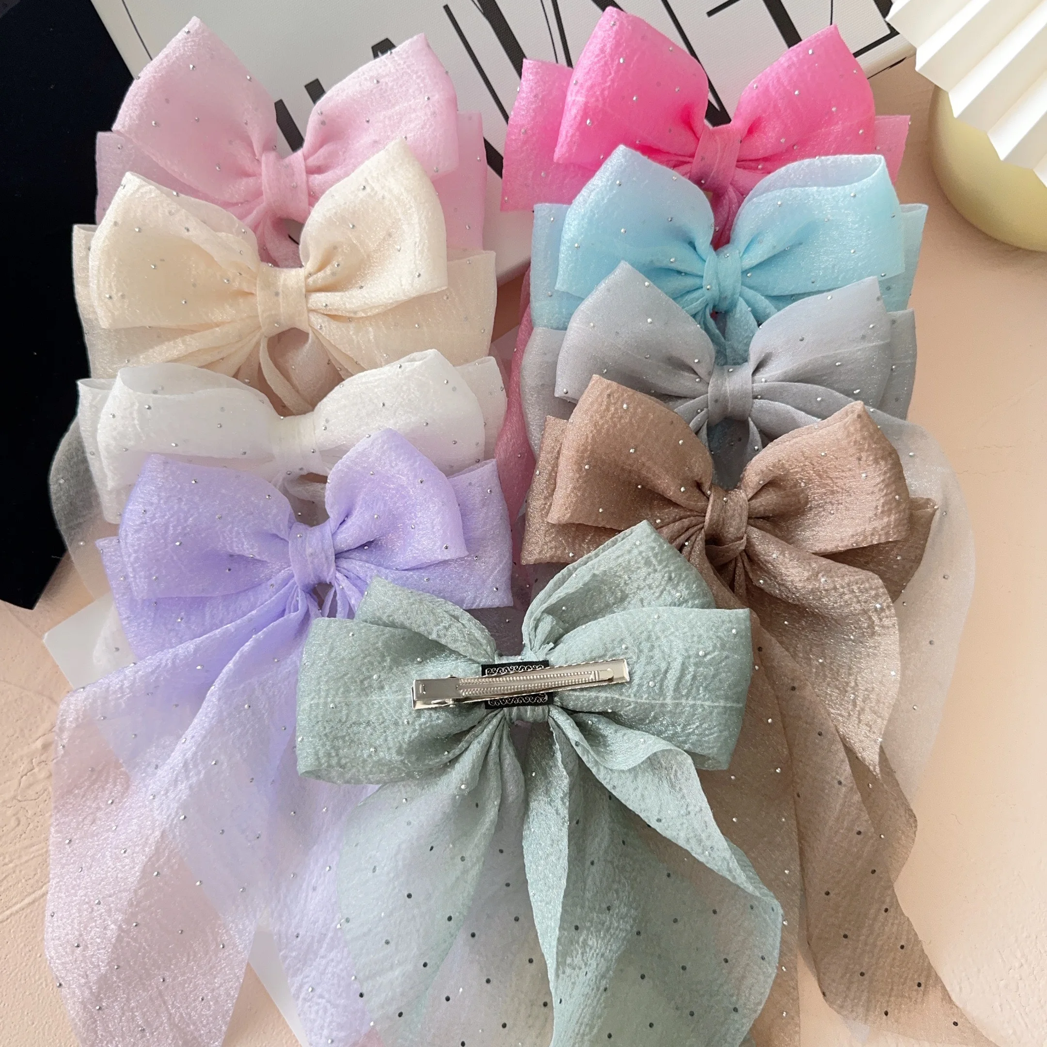 10Colors Elegant Large Bow Ribbon Hair Clip Women Fashion Simple Satin Spring Clip Ponytail Bow Hairpin Girls Hair Accessories