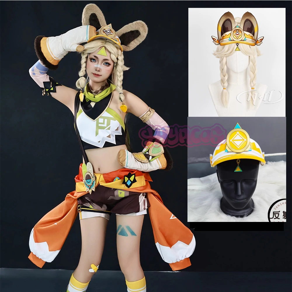 

Anime Kachina Genshin Impact cosplay Costume Hat Tail Ear Props Kachina Halloween Carnival Cute Lolita Woman man Set Wig Shoes